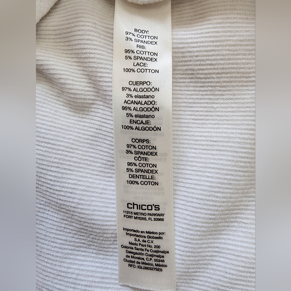 Chico’s Zenergy White Cotton Lace Zip Up Jacket SZ Large - Picture 5 of 7